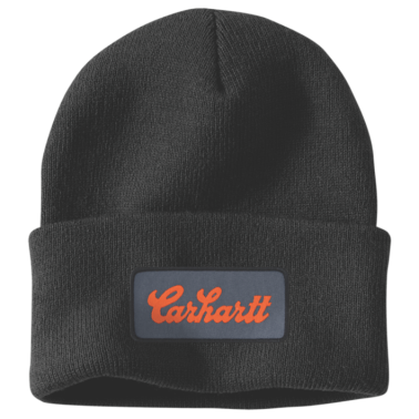 KNIT CUFFED SCRIPT PATCH BEANIE